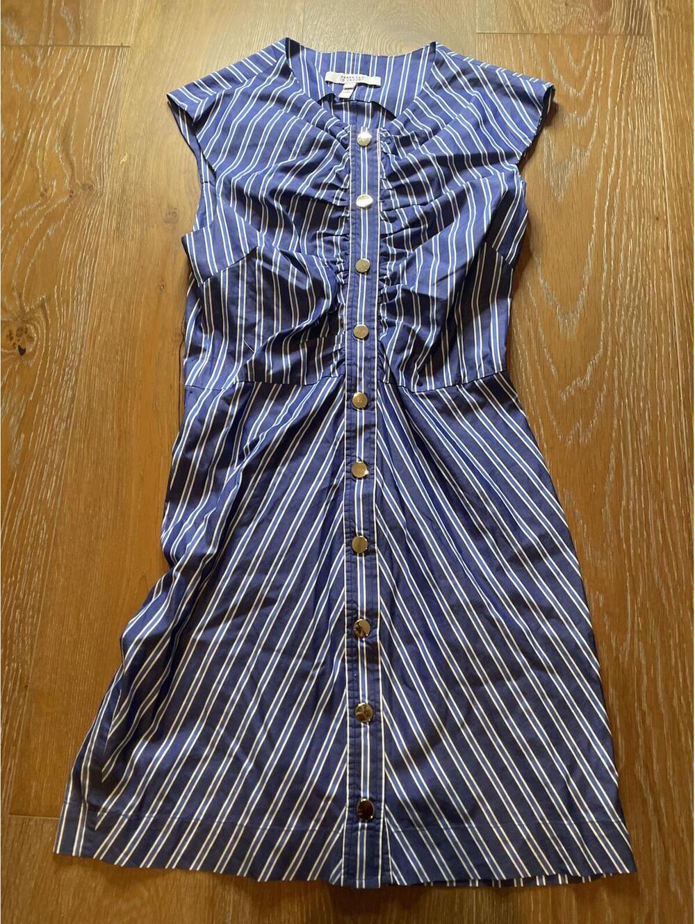 Derek Lam Blue Striped Sleeveless Button-Front Dress with Ruffle Detail M